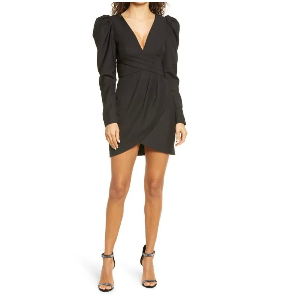 Sexy black dress. Black Pleated Front Long Sleeve Cocktail Dress - 8  NWT *
